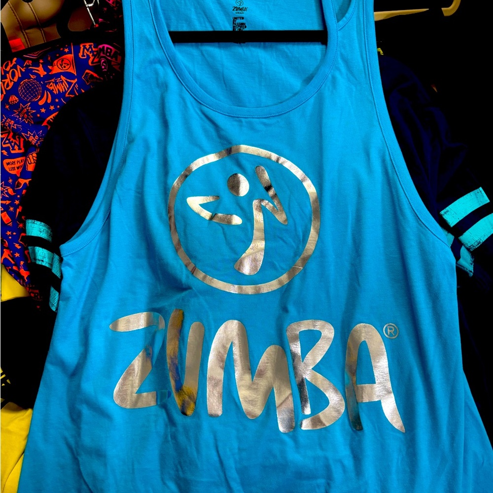 Zumba Fitness Blue Tank Top with Silver Logo